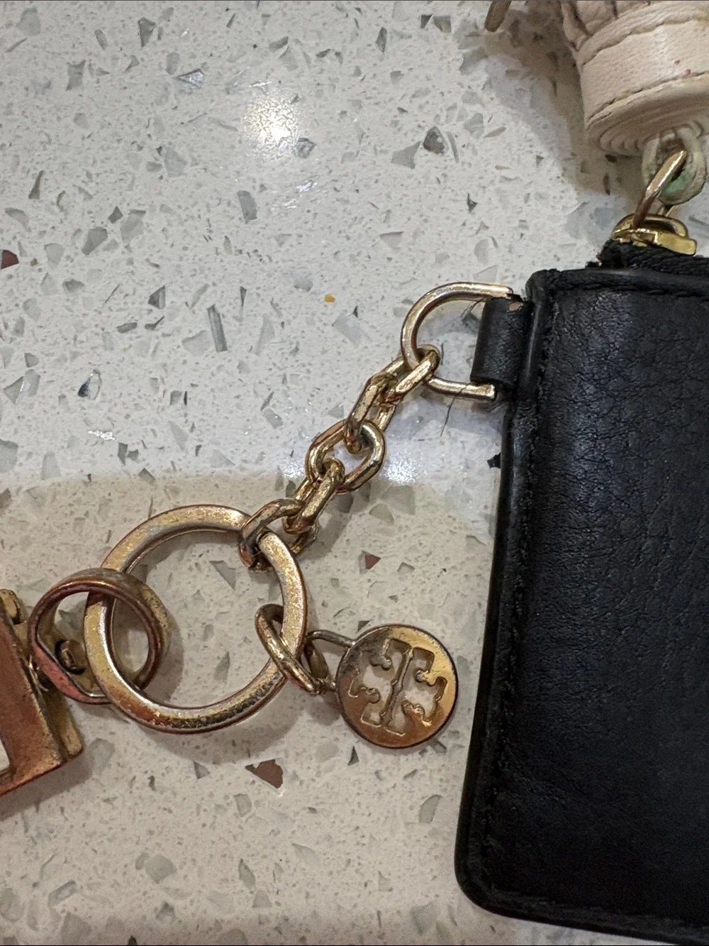 Tory Burch Black Leather Card Case Keyring with Tassel